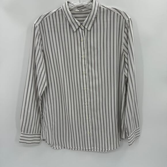 UNIQLO Womens Long Sleeve Button Up Shirt Size M Striped Office Workwear Japan - Picture 1 of 7